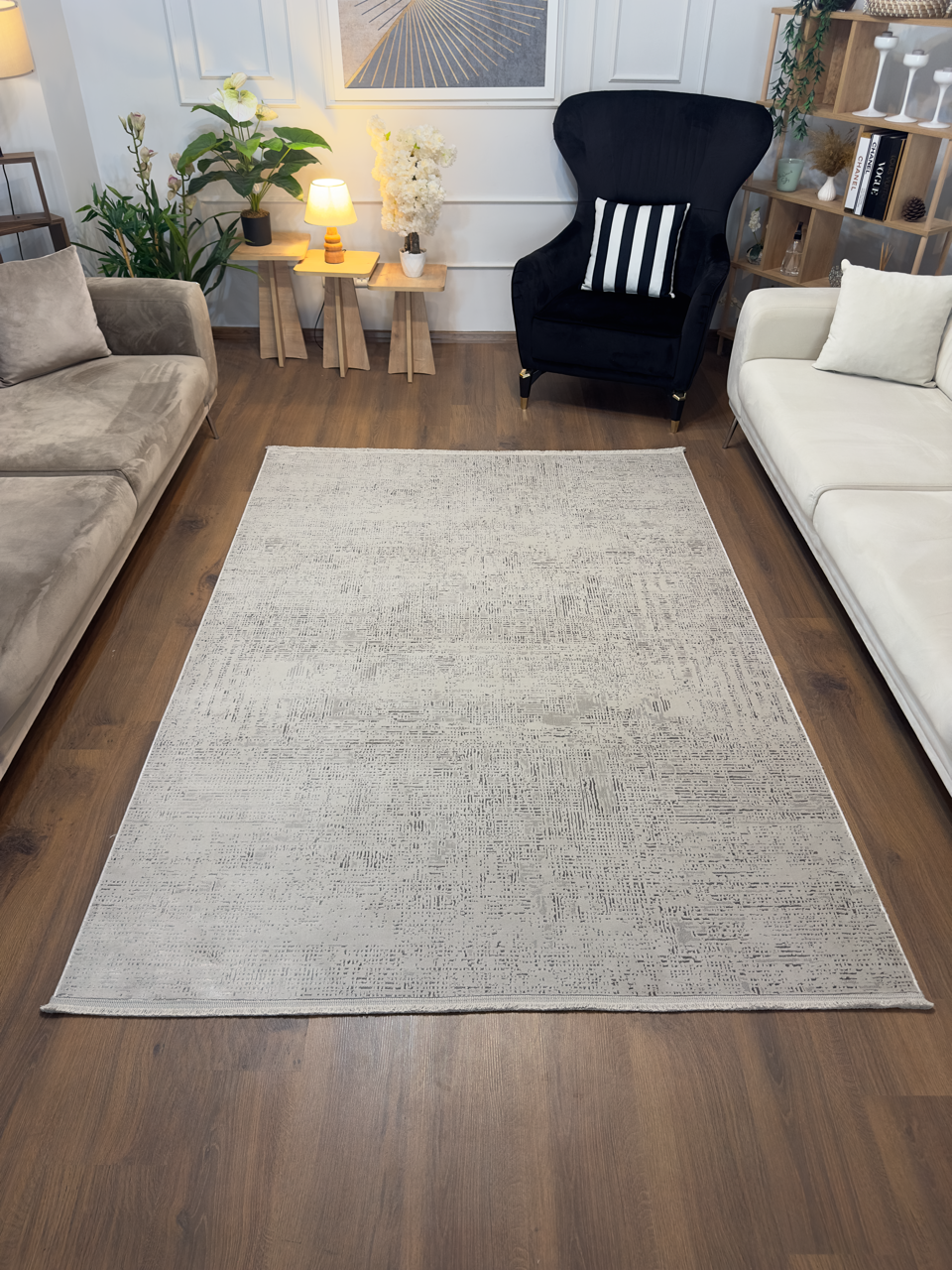 LOTUS C24-BEJ Kaymaz Taban Sentetik Bambu Parlak Saten Salon Halısı-910