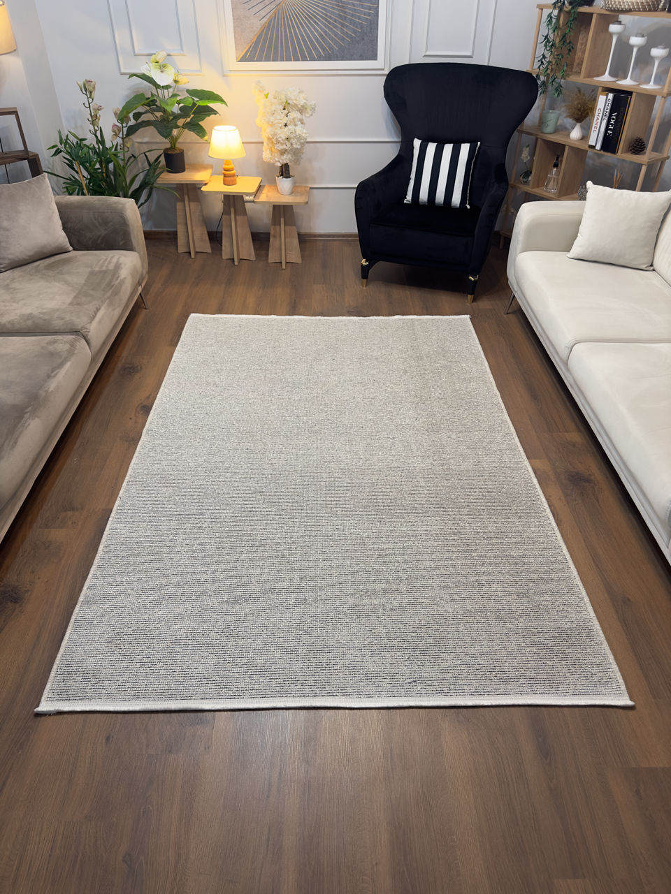 ŞÖNİL SUDE-KREM Makinede Yıkanabilir Modern Sade Desenli Salon Koridor Mutfak Şönil Dokuma Halı