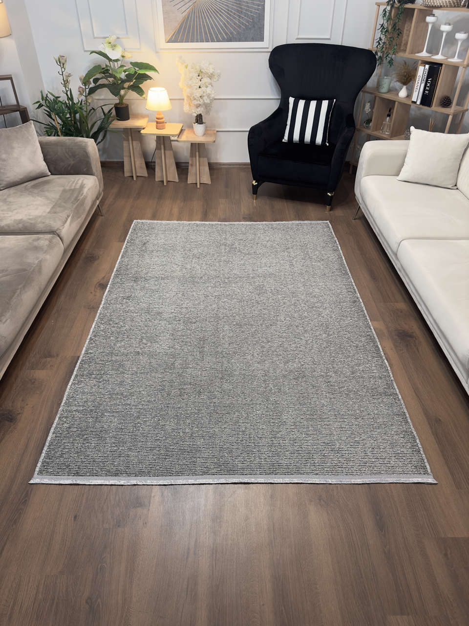 ŞÖNİL SUDE-GRİ Makinede Yıkanabilir Modern Sade Desenli Salon Koridor Mutfak Şönil Dokuma Halı