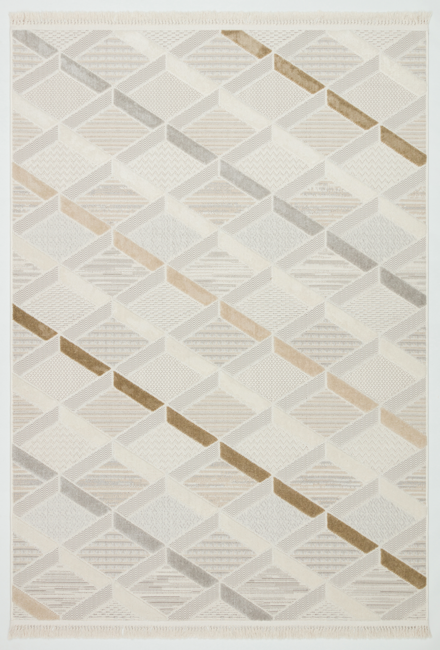 İCON T-PE01-KREM Modern Geometrik Desenli Salon Koridor Mutfak Halısı