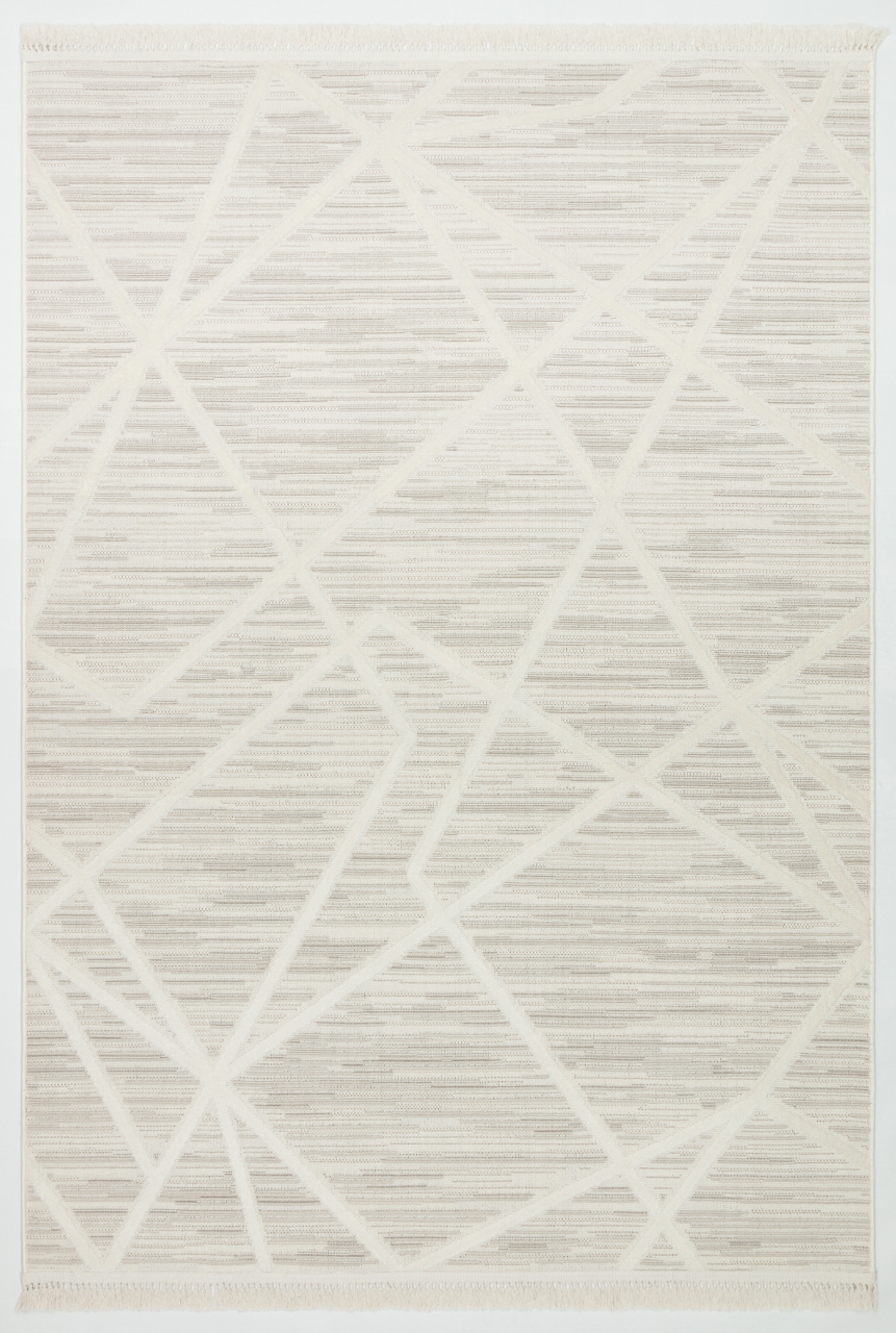 İCON T-PE04-KREM Kabartmalı Modern Geometrik Desenli Salon Halısı