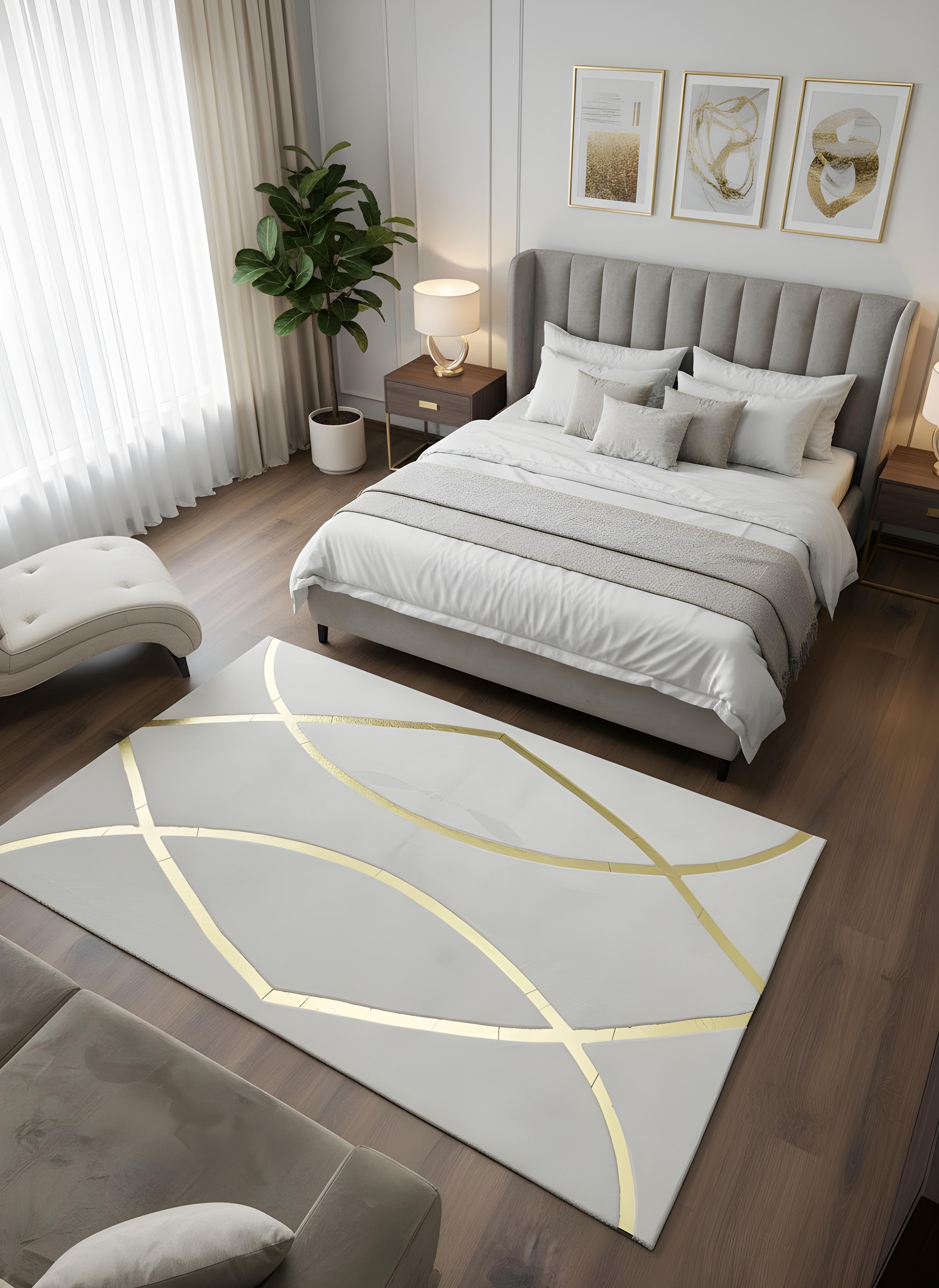 Royal Serisi Diamond - El İşçiliği ile Tavşan Post ve Varaklı Deri Dekoratif Halı