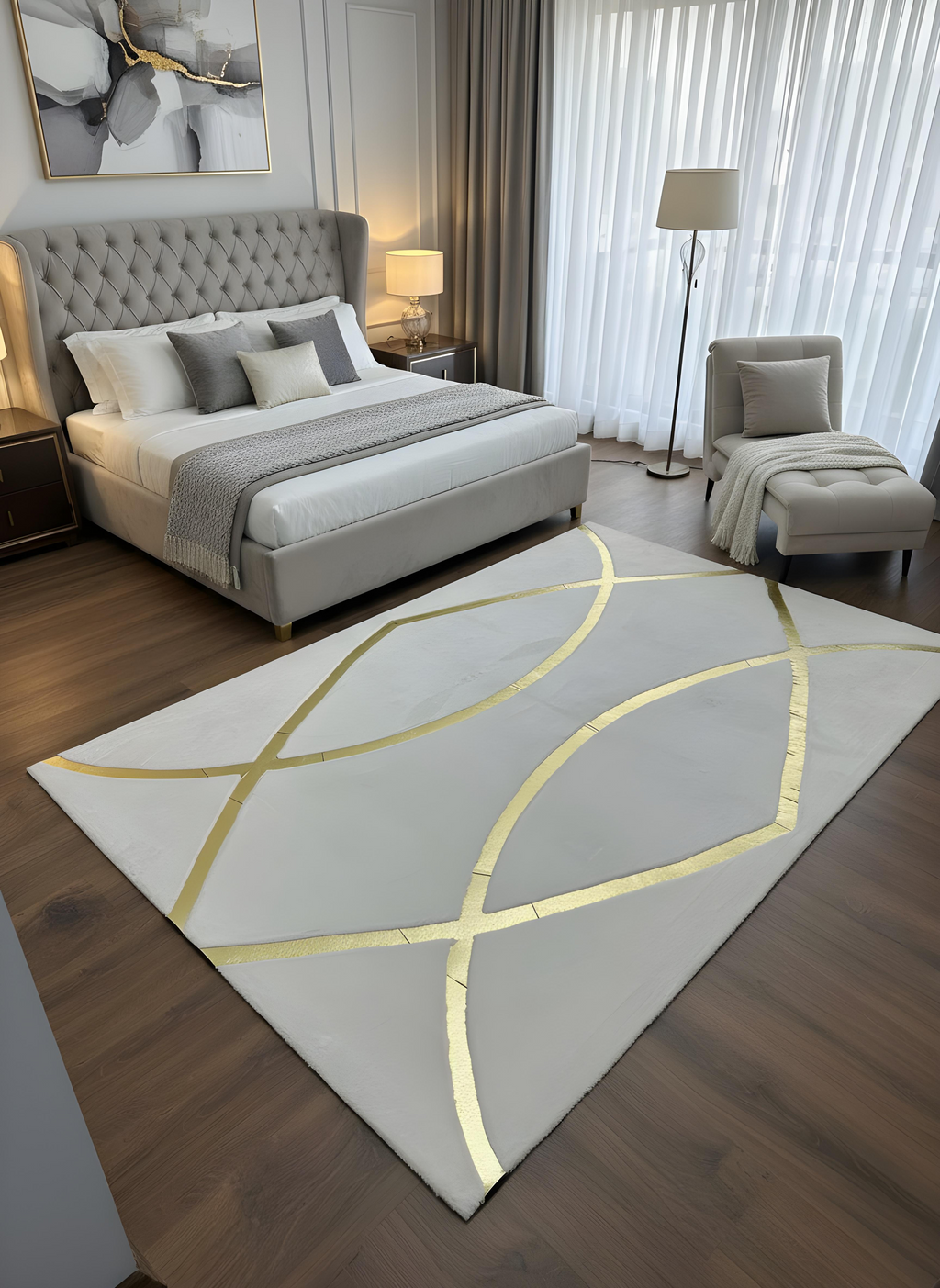 Royal Serisi Diamond - El İşçiliği ile Tavşan Post ve Varaklı Deri Dekoratif Halı