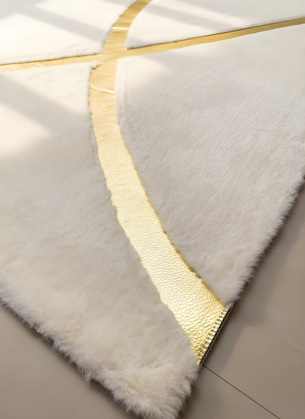 Royal Serisi Diamond - El İşçiliği ile Tavşan Post ve Varaklı Deri Dekoratif Halı