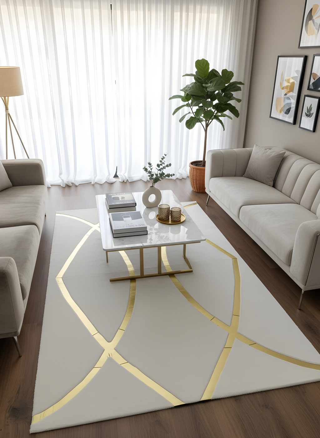 Royal Serisi Diamond - El İşçiliği ile Tavşan Post ve Varaklı Deri Dekoratif Halı