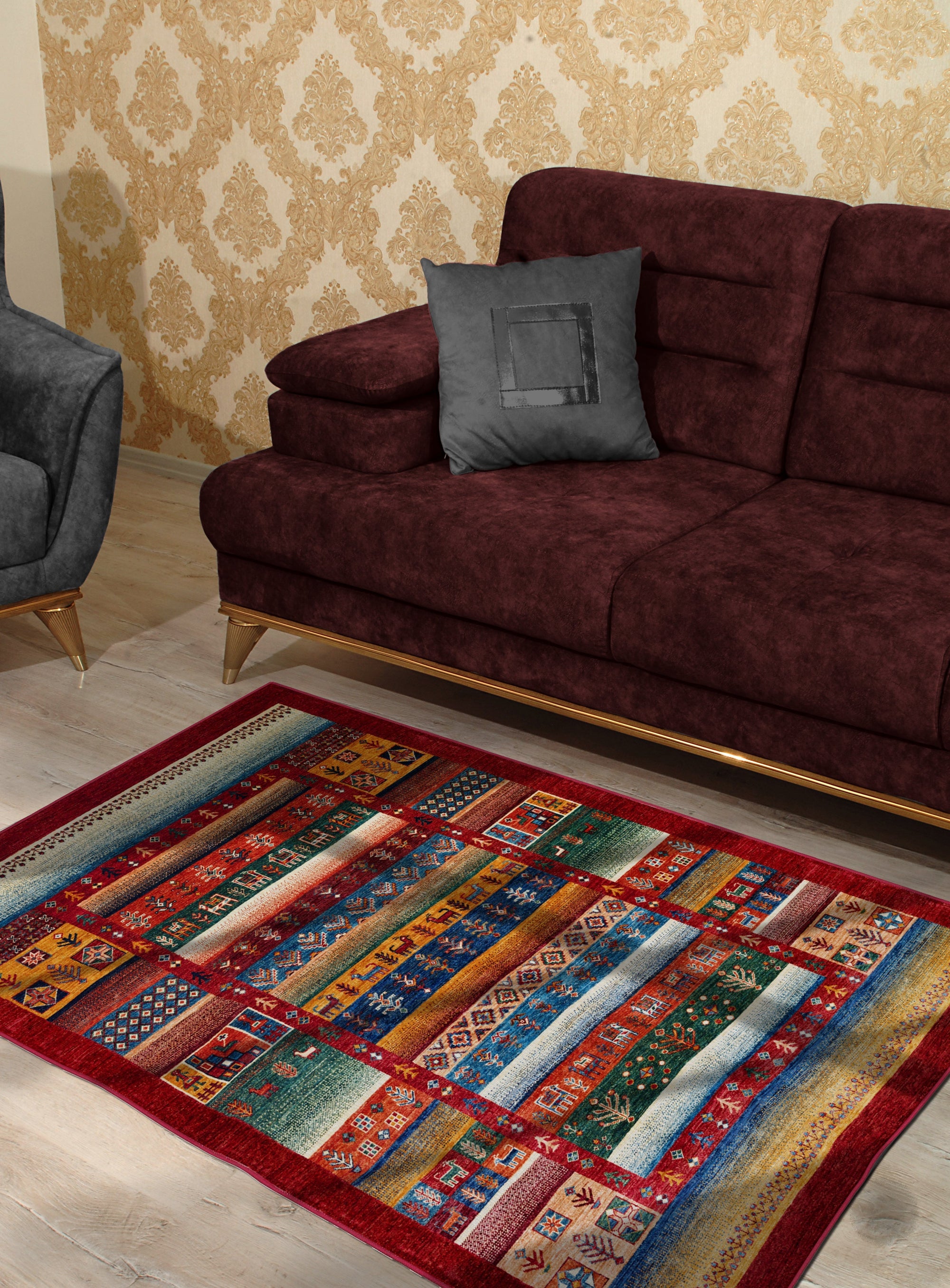 Arte DS078 Vintage Hayvan Ağaç Figürlü Dekoratif Dokuma Halı