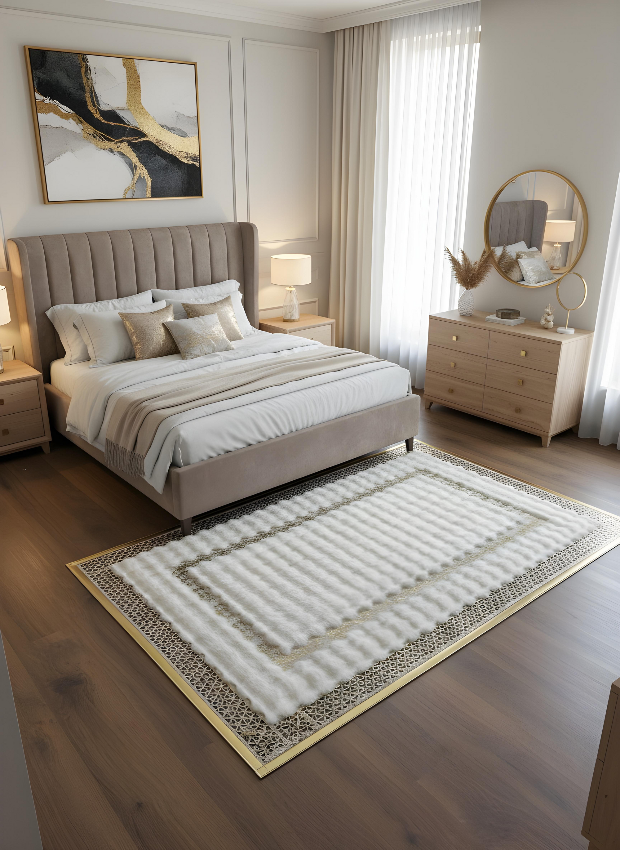 Royal Serisi Elmas - El İşçiliği ile Tavşan Post ve Varaklı Deri Dekoratif Halı