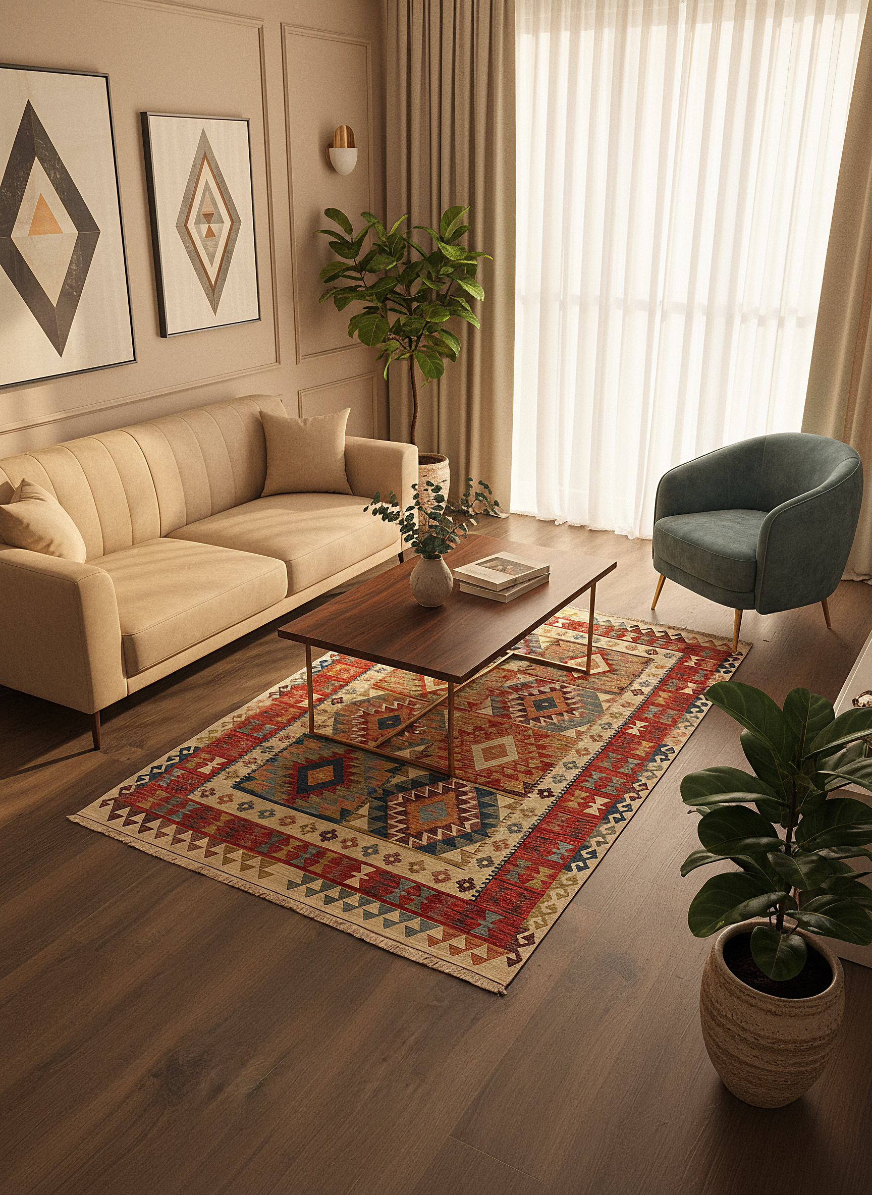 Etnik ES5 - Etnik Desenli Dokuma Kilim Mutfak Balkon Koridor Halısı