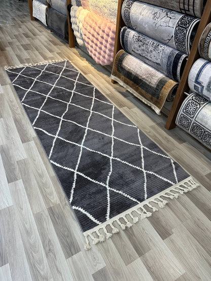 MİLANO G68 ANTRASİT Modern Çerçeve Desenli Yumuşak Salon Koridor Mutfak Makine Dokuma Halısı-KP