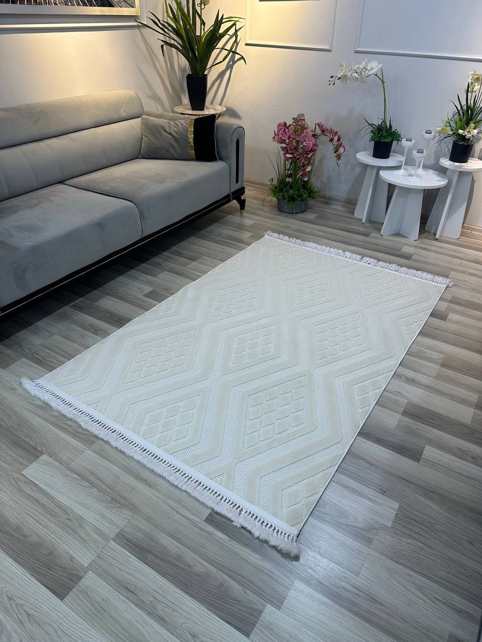 ARYA 5026-G-KREM Geometrik Desenli Dokuma Salon Koridor Mutfak Halısı-KP