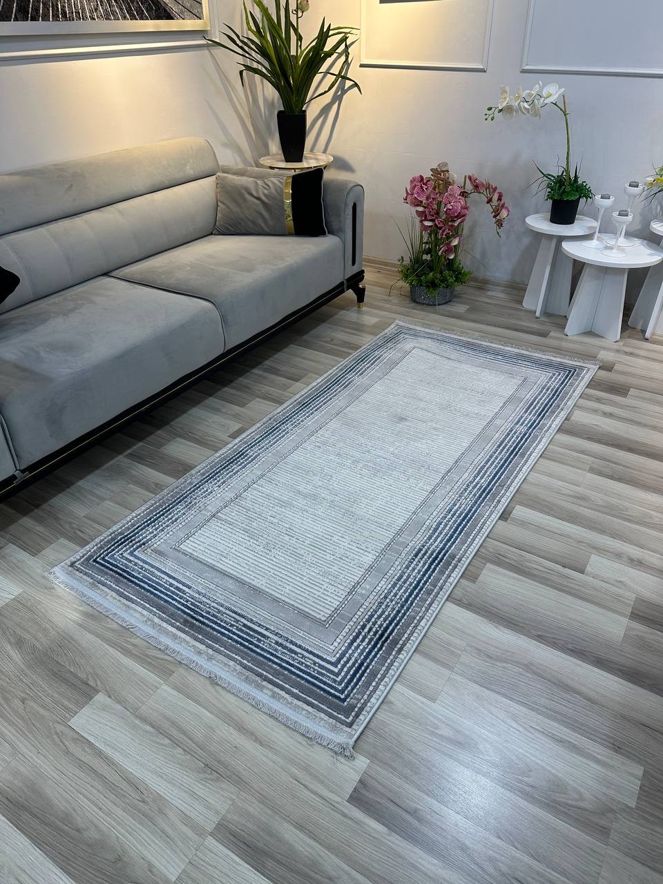 İCON G72 GRİ MAVİ Kabartmalı Modern İskandinav Desenli Salon ve Koridor Halısı-KP