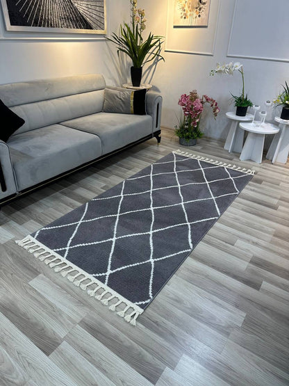 MİLANO G68 ANTRASİT Modern Çerçeve Desenli Yumuşak Salon Koridor Mutfak Makine Dokuma Halısı-KP
