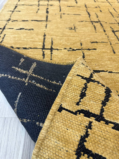ŞÖNİL HÜNKAR KAHVE Kaymaz Taban İskandinav Desenli Salon Koridor Mutfak Şönil Kilim Dokuma Halı-KP