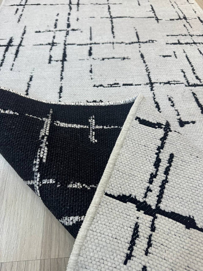 ŞÖNİL HÜNKAR BEYAZ Kaymaz Taban İskandinav Desenli Salon Koridor Mutfak Şönil Kilim Dokuma Halı-KP