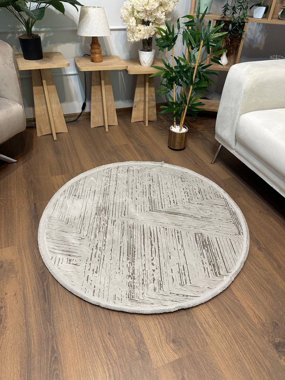 LOTUS-C29 BEJ Sentetik Bambu Parlak Saten Salon Koridor Mutfak Halısı-KP