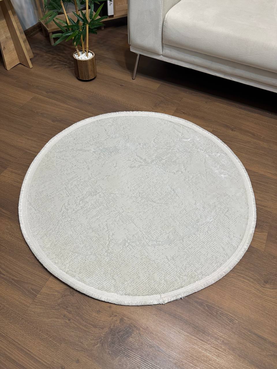 LOTUS-C23 KREM Sentetik Bambu Parlak Saten Salon Koridor Mutfak Halısı-KP