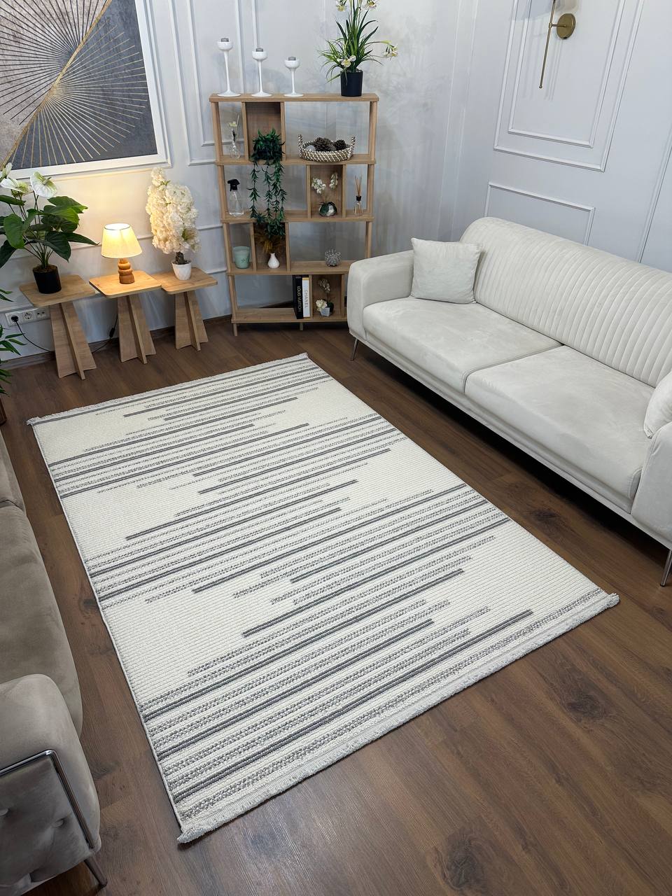 PALERMO-1 GRİ/KREM Modern Geometrik Desenli Salon Mutfak Koridor Halısı-KP