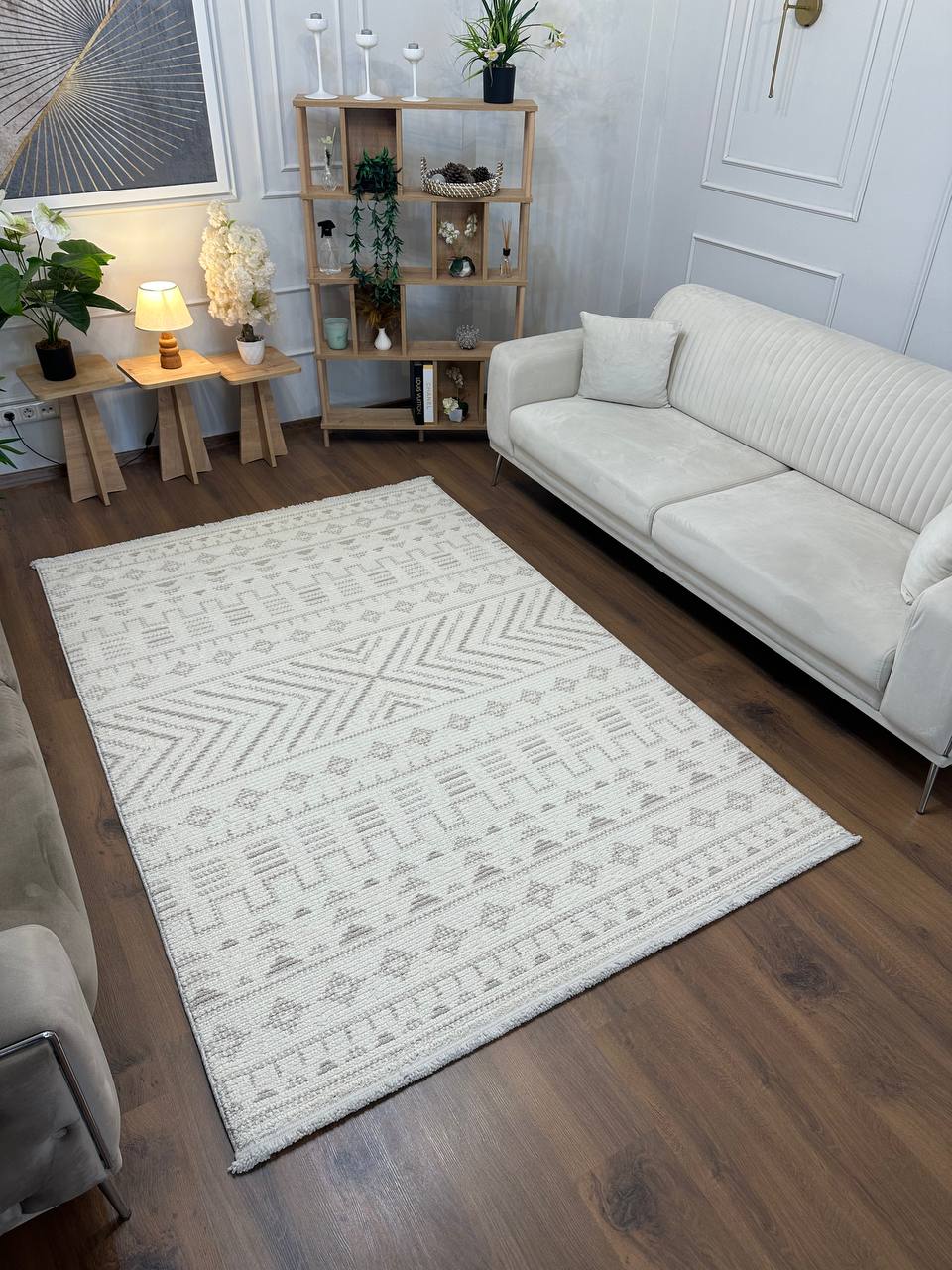 PALERMO-5 VİZON/KREM Modern Geometrik Desenli Salon Mutfak Koridor Halısı-KP