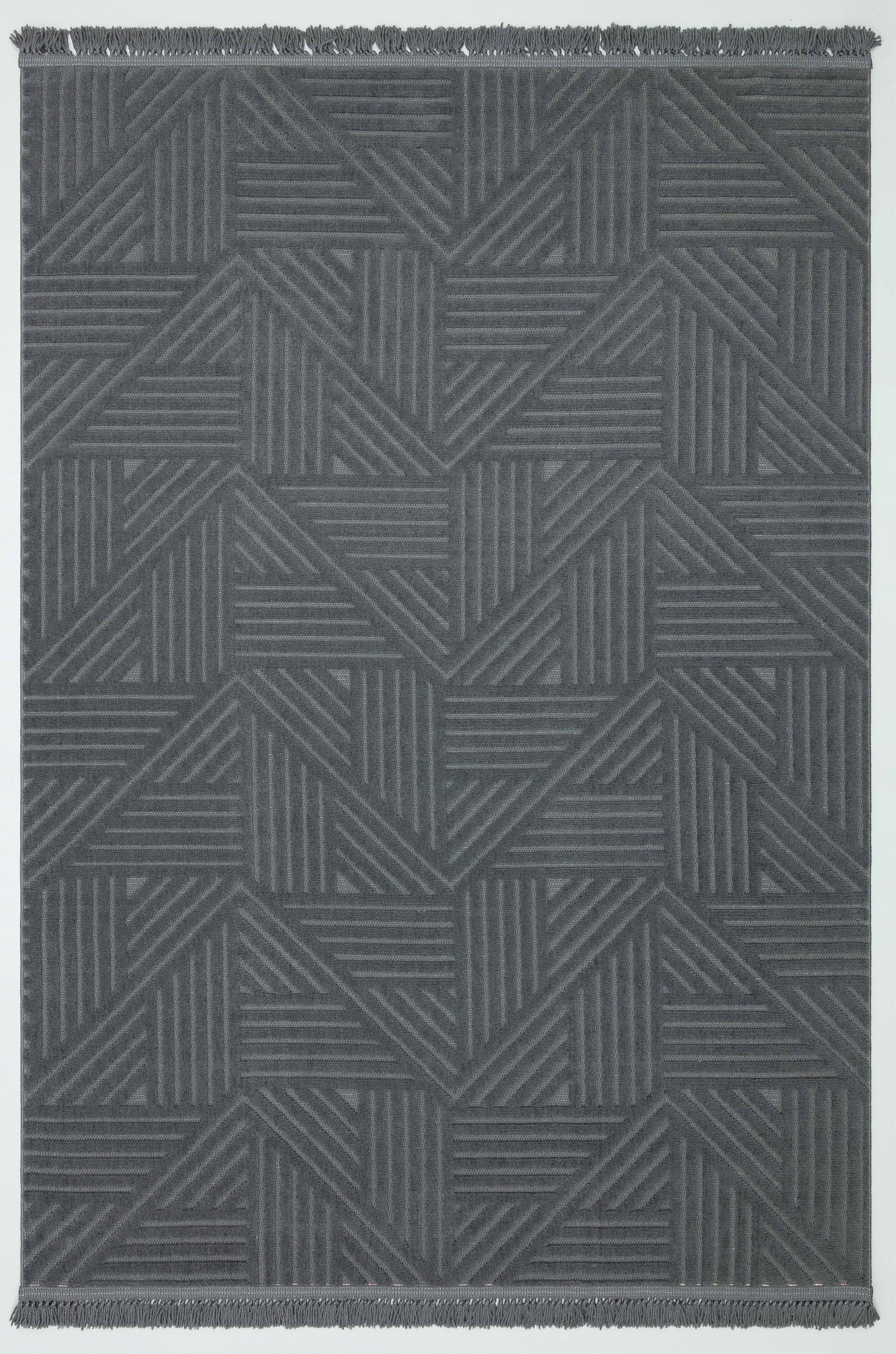 MİLAS C13-ANTRASİT Kabartmalı Modern Geometrik Desenli Salon Koridor Mutfak Halısı