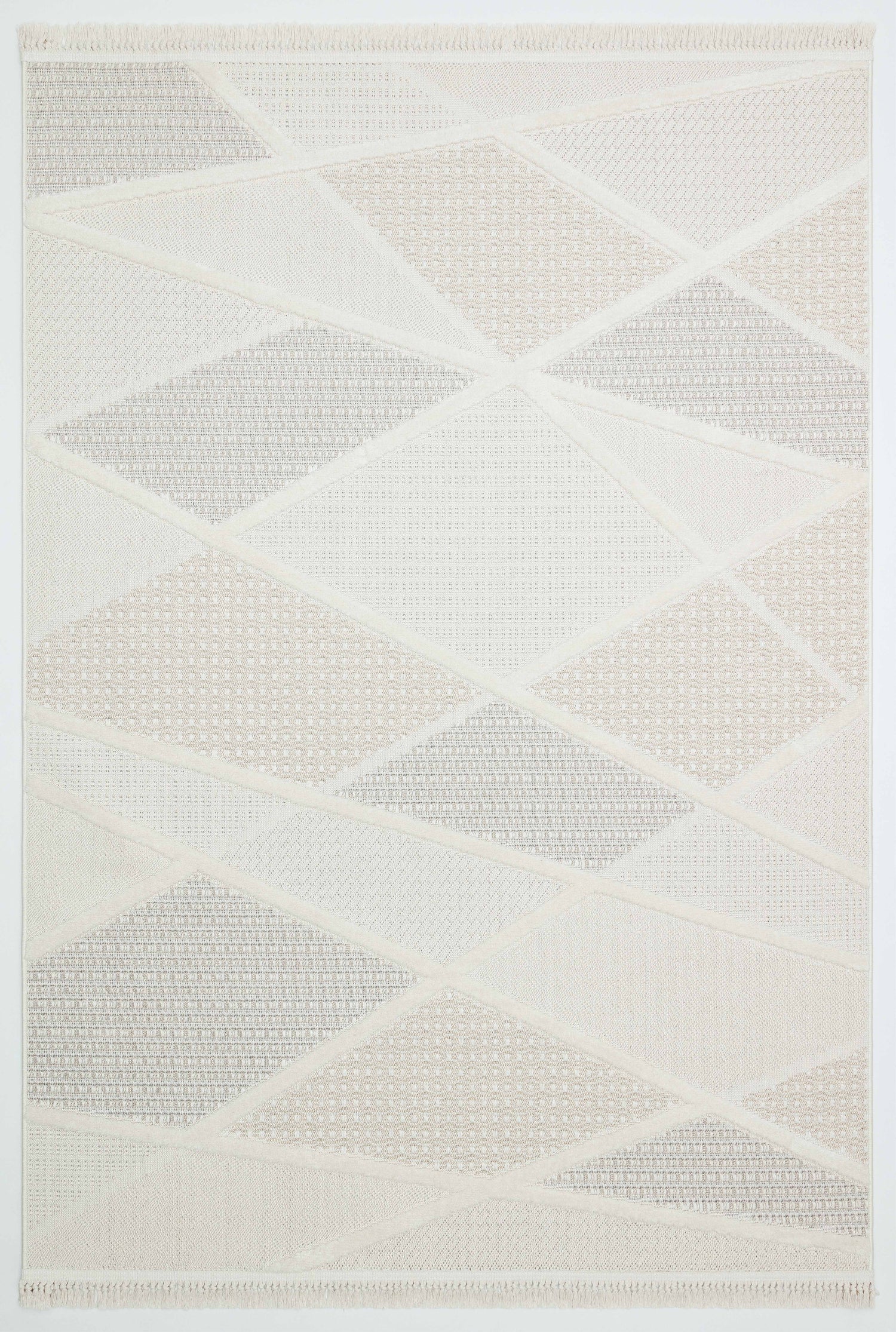 PALERMO G11-KREM/BEJ Kabartmalı Modern Geometrik Desenli Salon Halısı