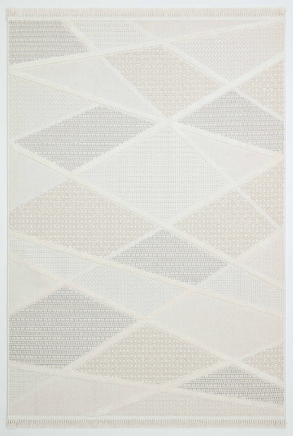 PALERMO G11-KREM/BEJ Kabartmalı Modern Geometrik Desenli Salon Halısı