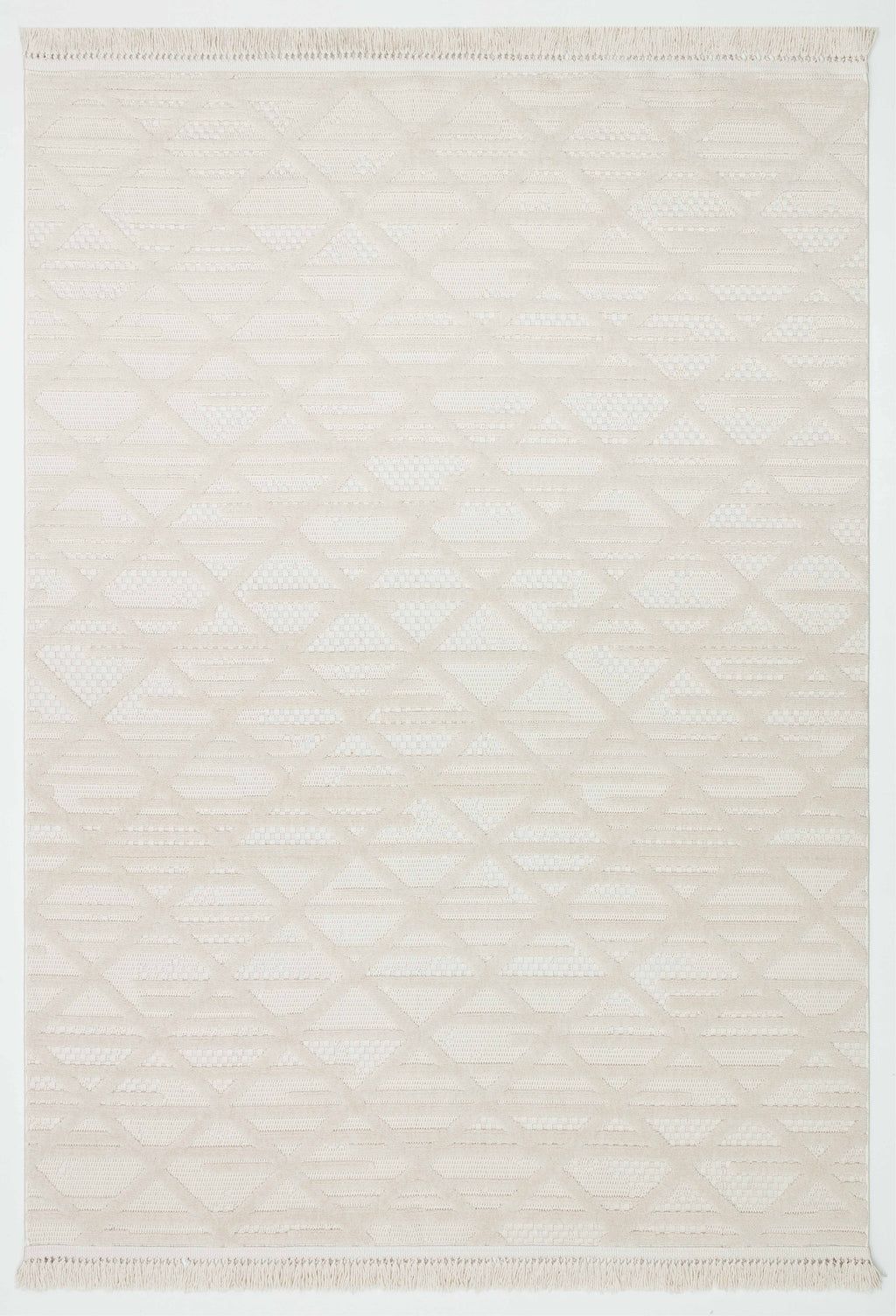 MİLAS C8-BEJ Kabartmalı Modern Geometrik Desenli Salon Koridor Mutfak Halısı