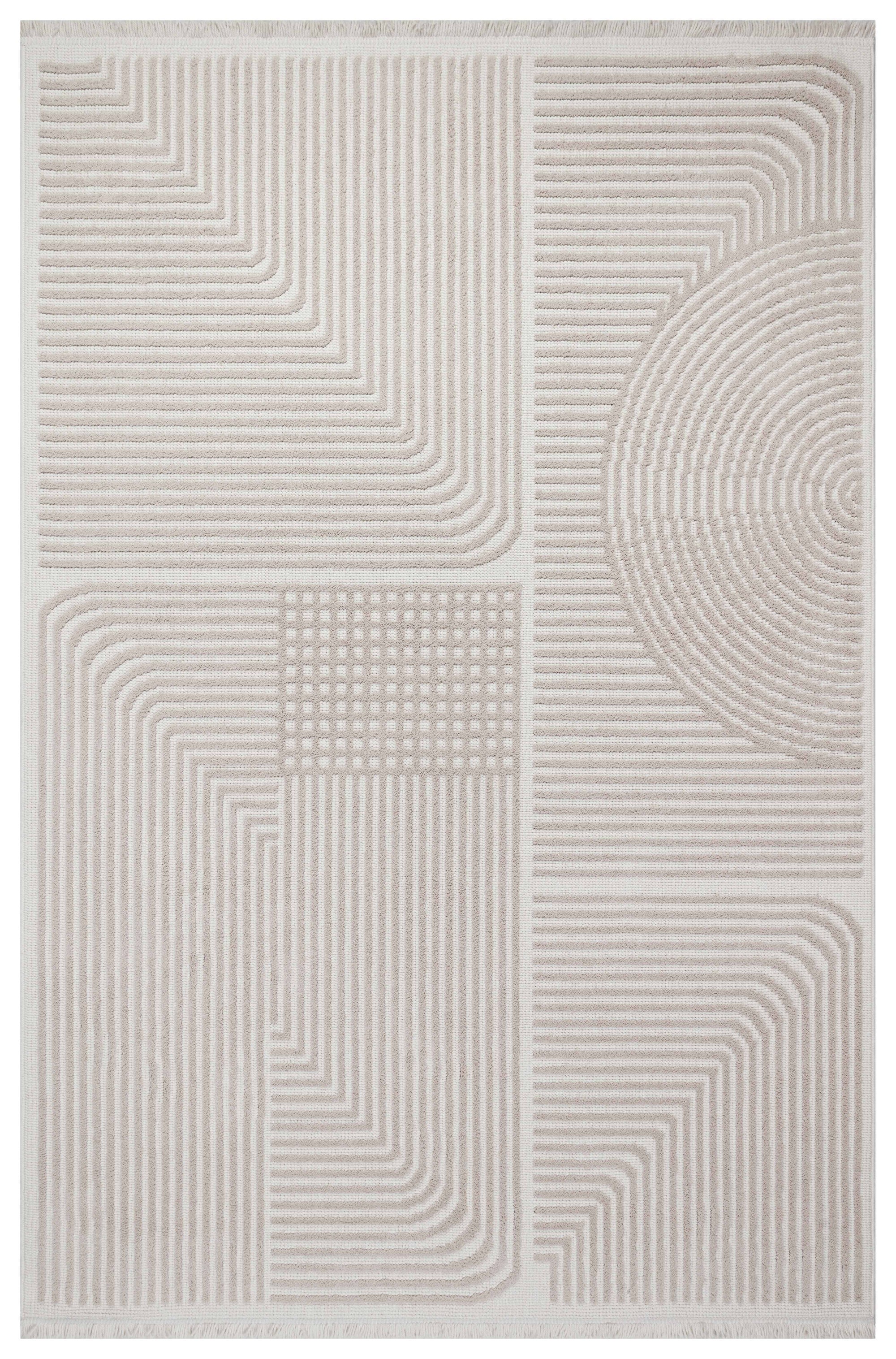 İCON T-LP03 BEJ Modern Geometrik Desenli Salon Koridor Mutfak Halısı