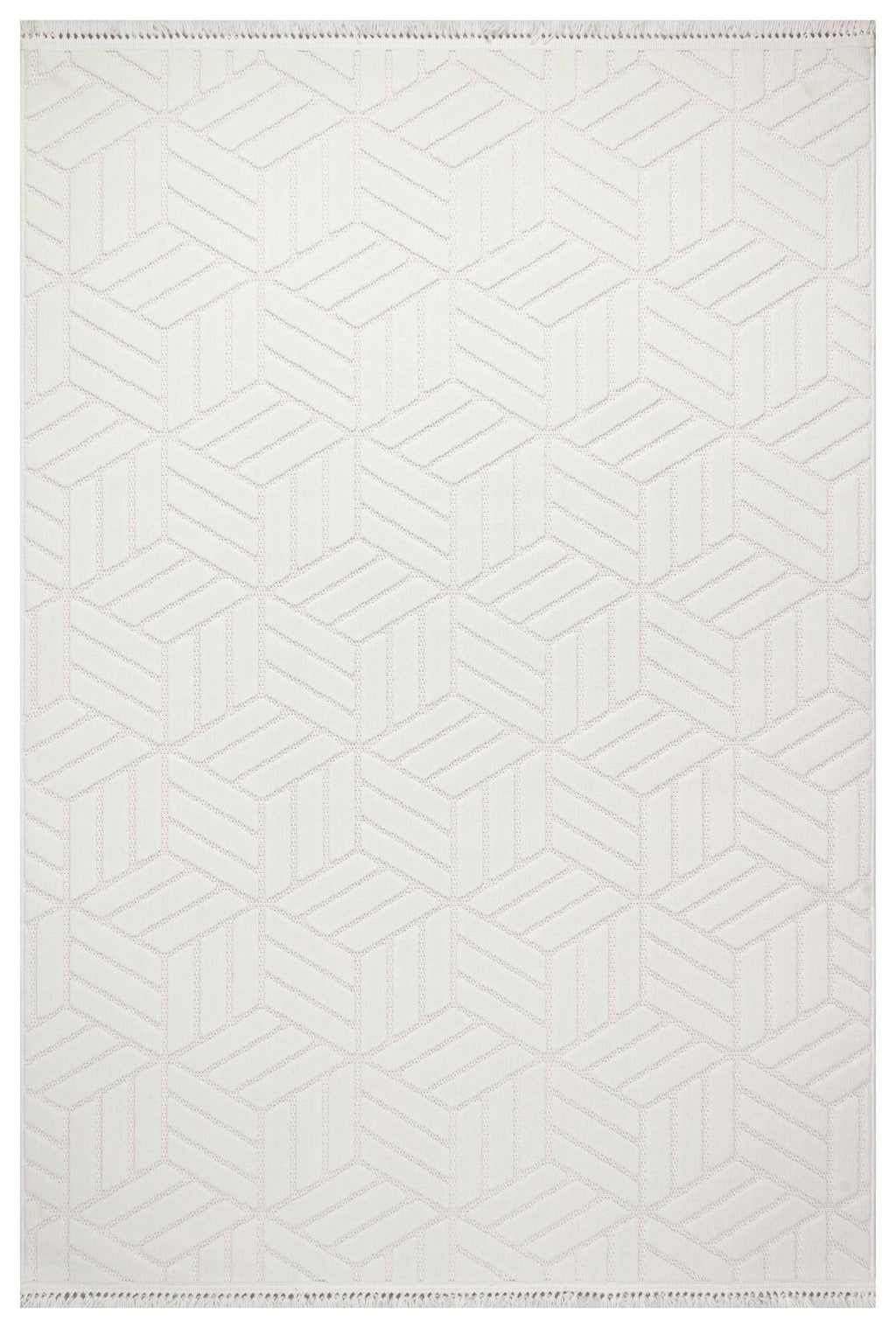 MİLAS T-LO67 KREM Kabartmalı Modern Geometrik Desenli Salon Koridor Mutfak Halısı
