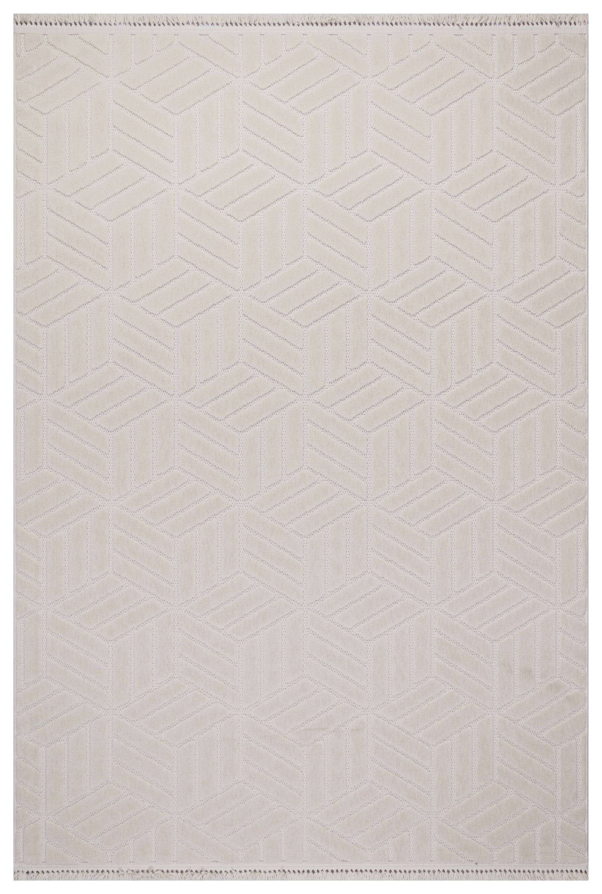 MİLAS T-LO67 BEJ Kabartmalı Modern Geometrik Desenli Salon Koridor Mutfak Halısı