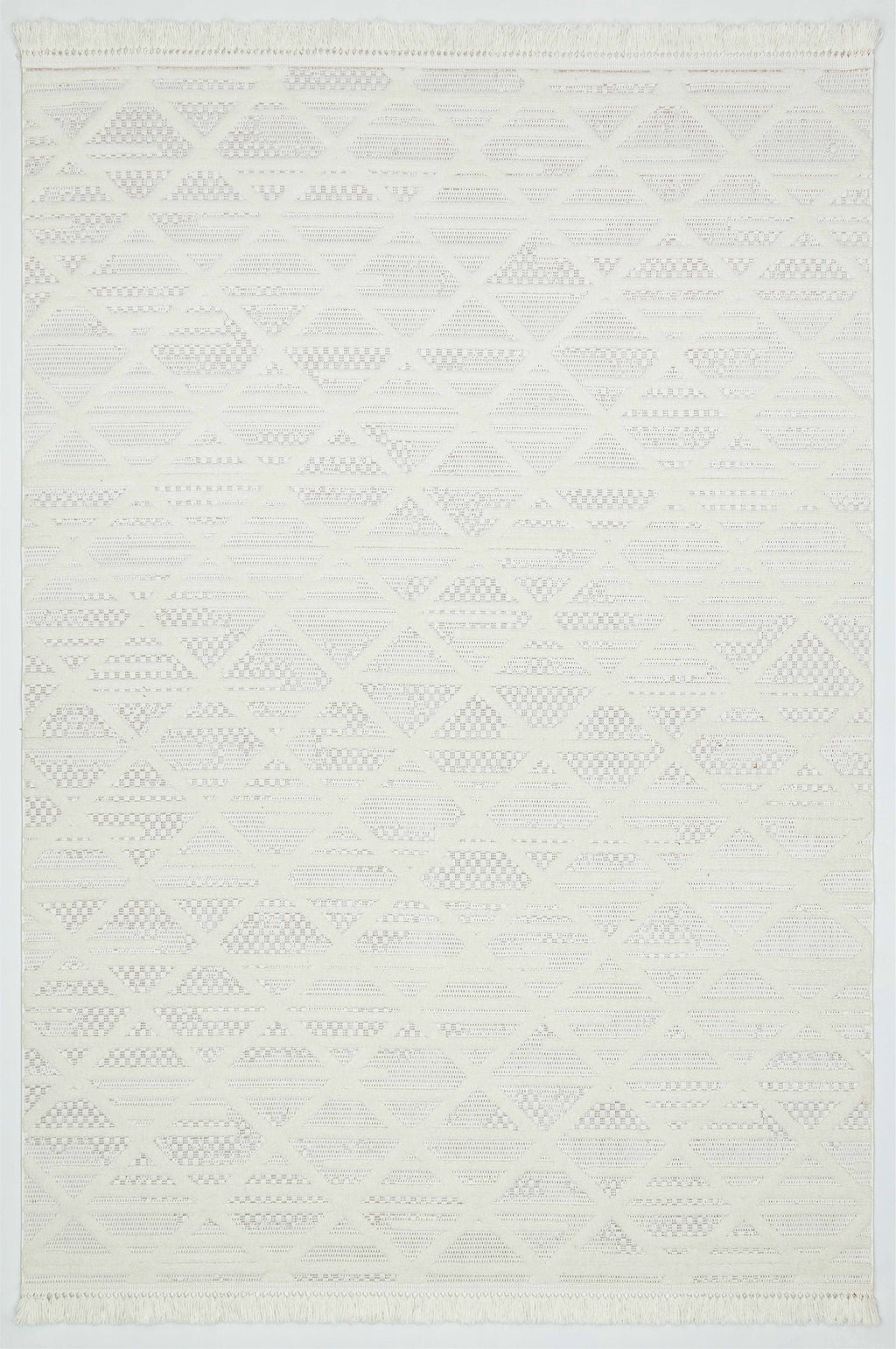 MİLAS C6-BEYAZ Kabartmalı Modern Geometrik Desenli Salon Koridor Mutfak Halısı