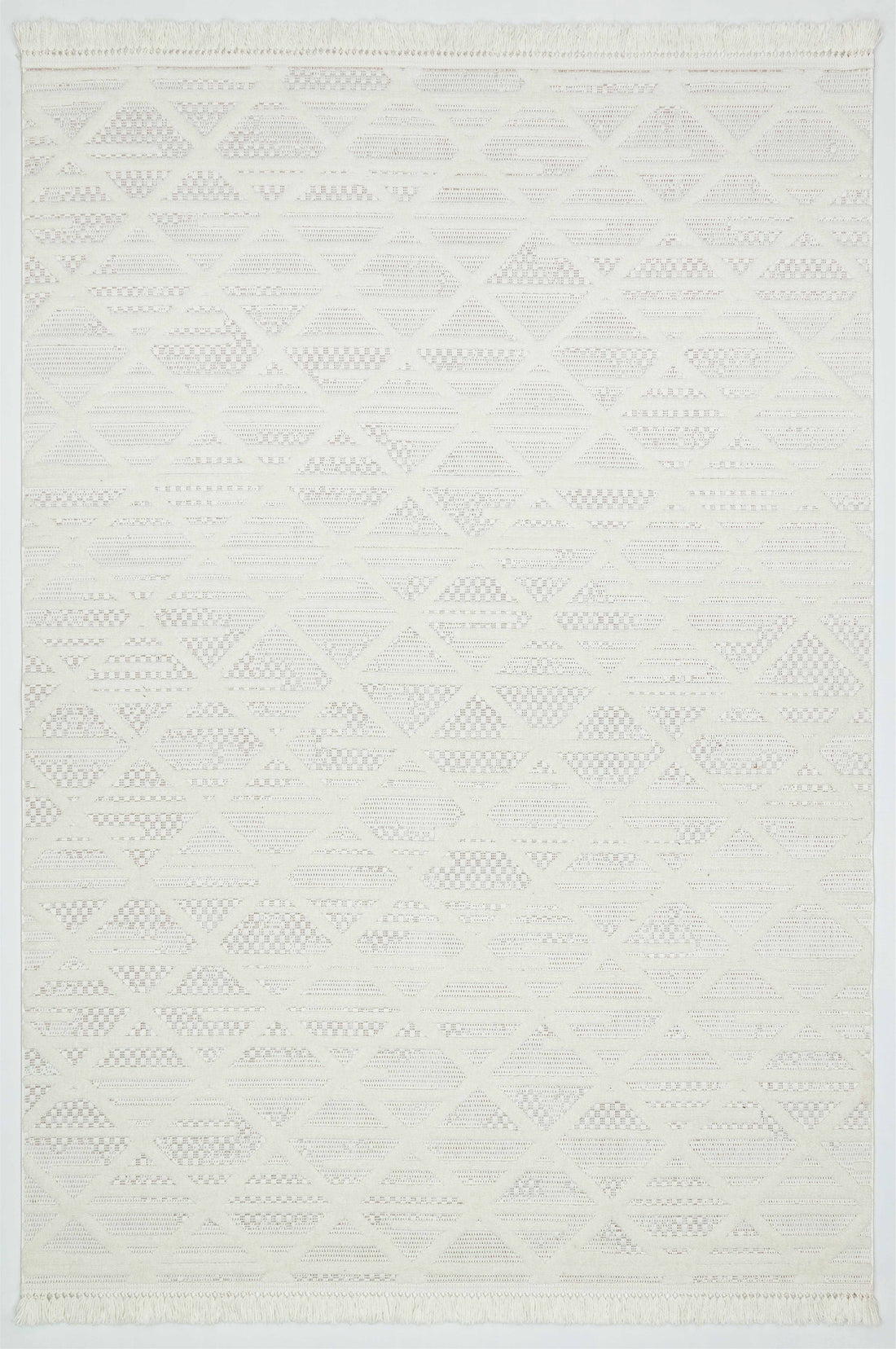 MİLAS C6-BEYAZ Kabartmalı Kaymaz Taban Geometrik Desenli Salon Halısı