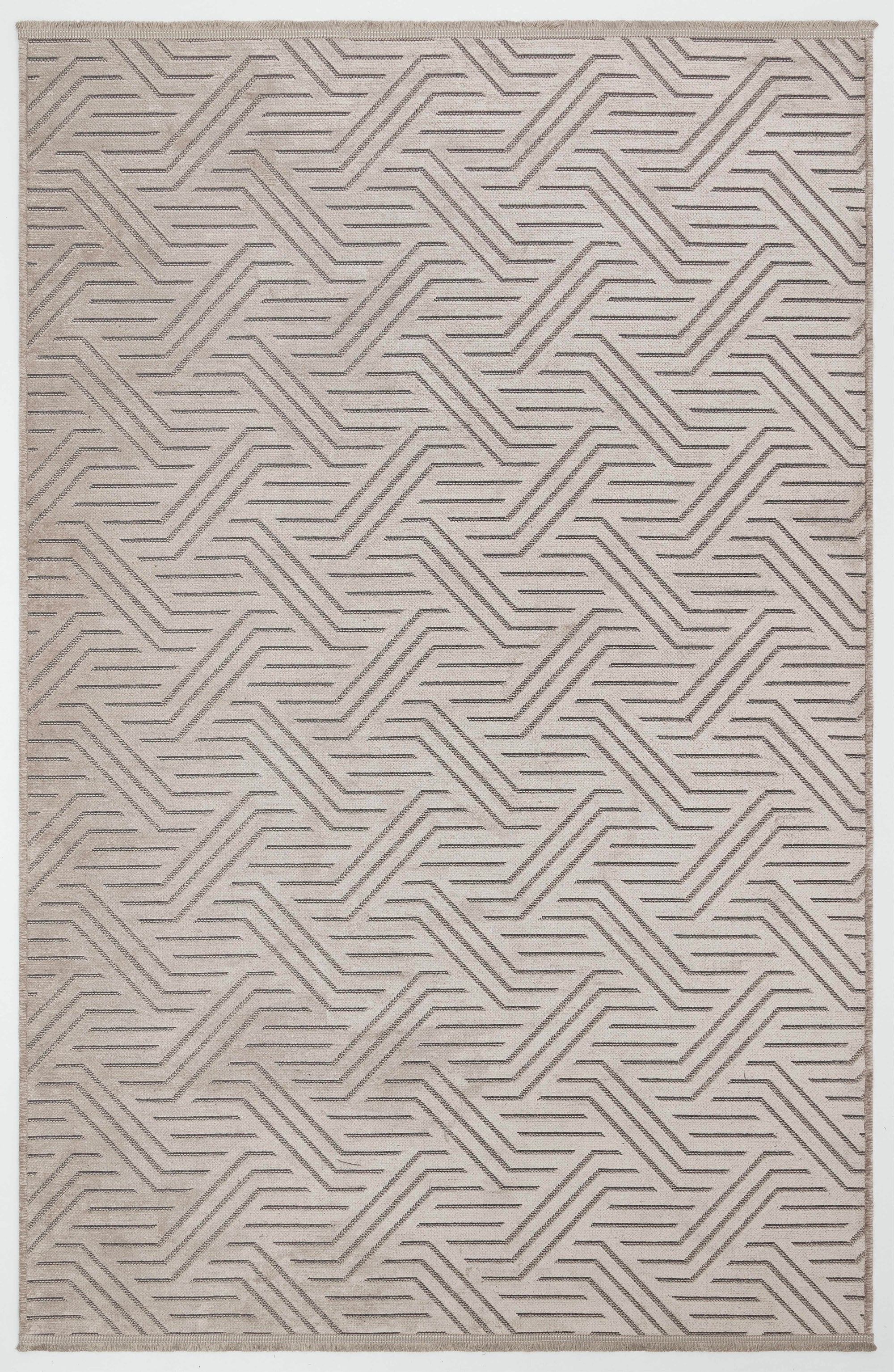 ŞÖNİL PERLA - VİZON Makinede Yıkanabilir Geometrik Modern Desenli Salon Koridor Mutfak Şönil Dokuma Halı