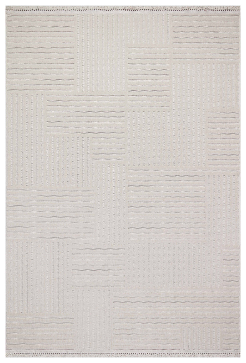 MİLAS T-LT49 BEJ Kabartmalı Modern Geometrik Desenli Salon Koridor Mutfak Halısı