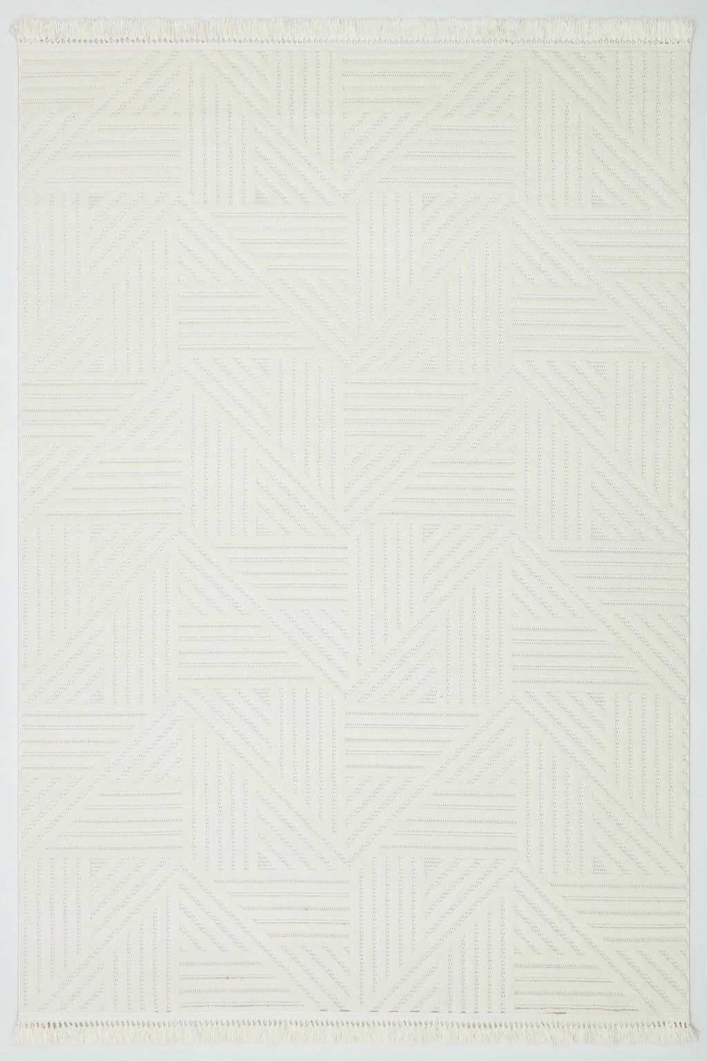 MİLAS C12-KREM Kabartmalı Modern Geometrik Desenli Salon Koridor Mutfak Halısı