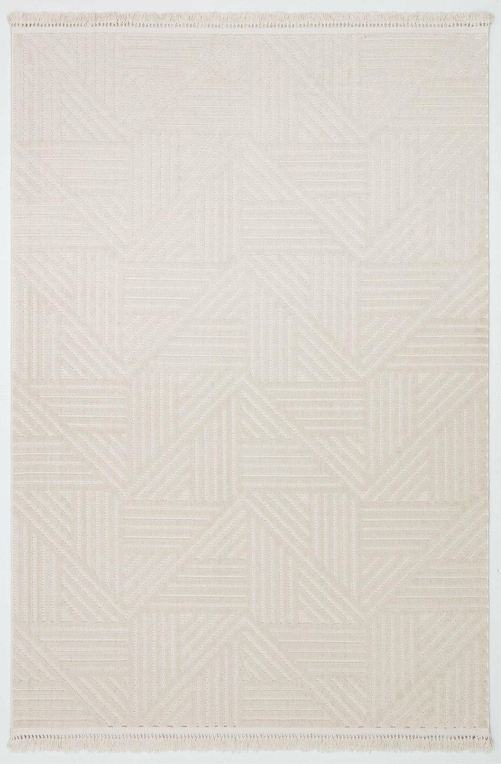 MİLAS C14-BEJ Kabartmalı Modern Geometrik Desenli Salon Koridor Mutfak Halısı