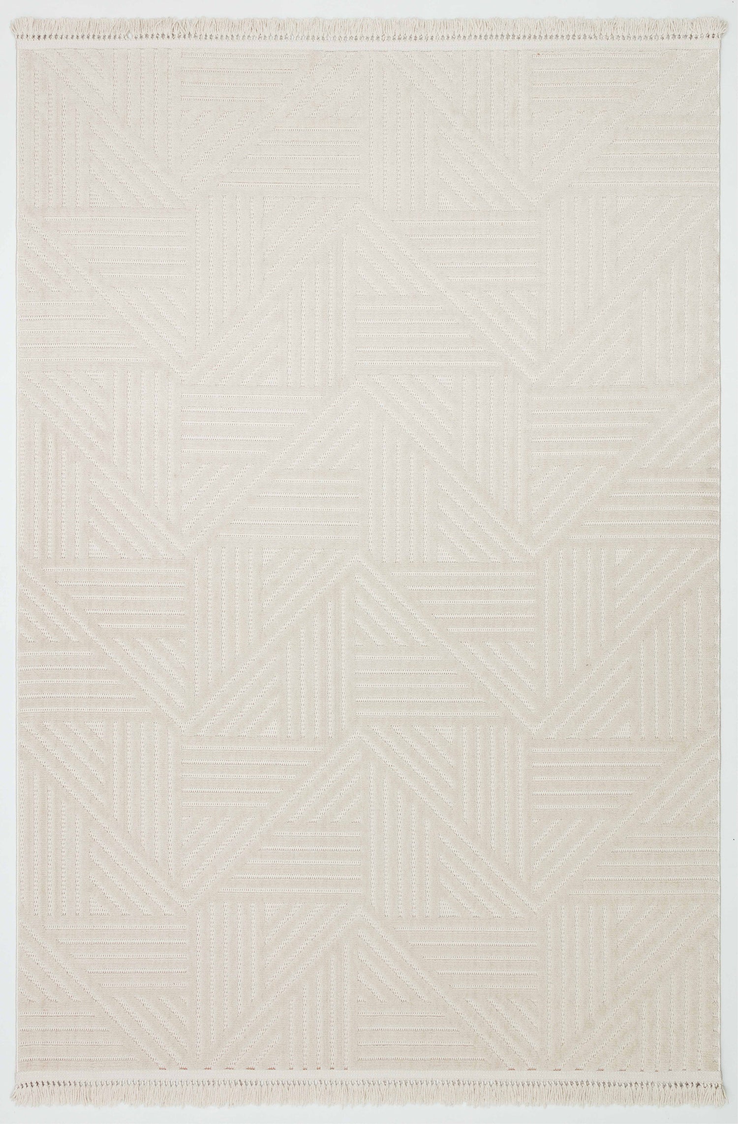 MİLAS C14-BEJ Kabartmalı Kaymaz Taban Geometrik Desenli Salon Halısı