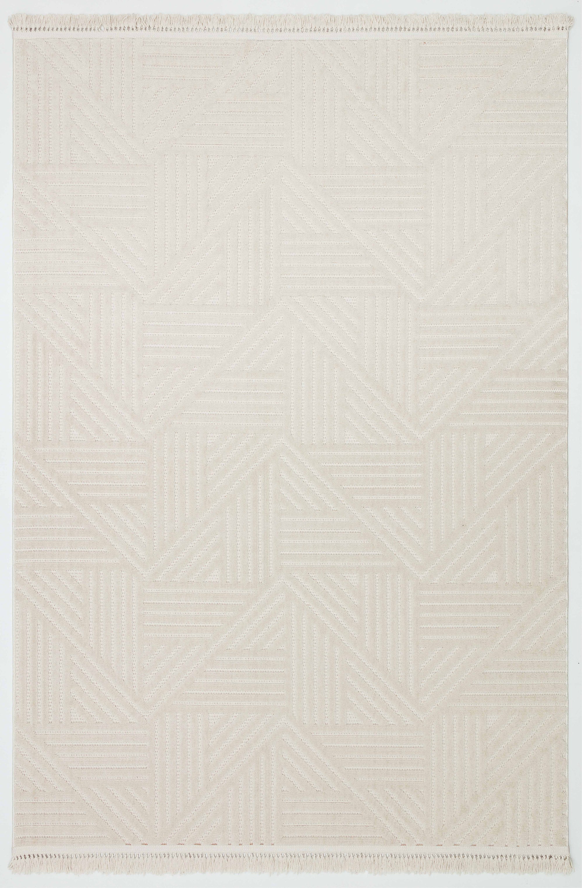 MİLAS C14-BEJ Kabartmalı Modern Geometrik Desenli Salon Koridor Mutfak Halısı