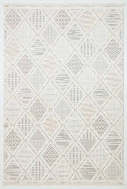 PALERMO G12-KREM/VİZON Kabartmalı Modern İskandinav Desenli Salon Halısı