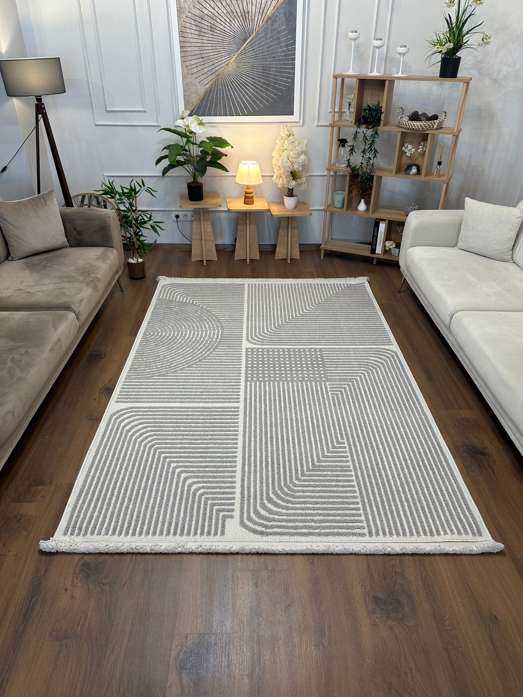 İCON T-LP02 KREM Modern Geometrik Desenli Salon Koridor Mutfak Halısı