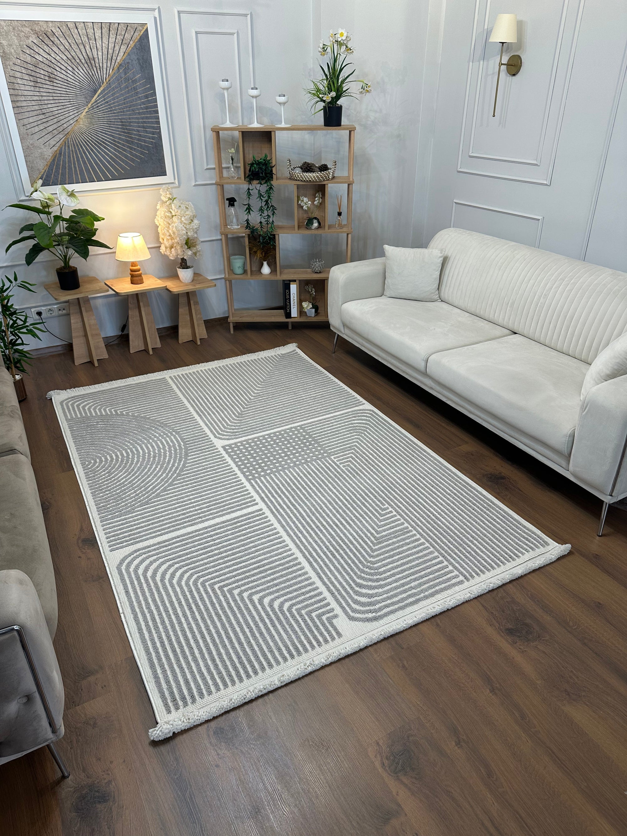 İCON T-LP02 KREM Modern Geometrik Desenli Salon Koridor Mutfak Halısı