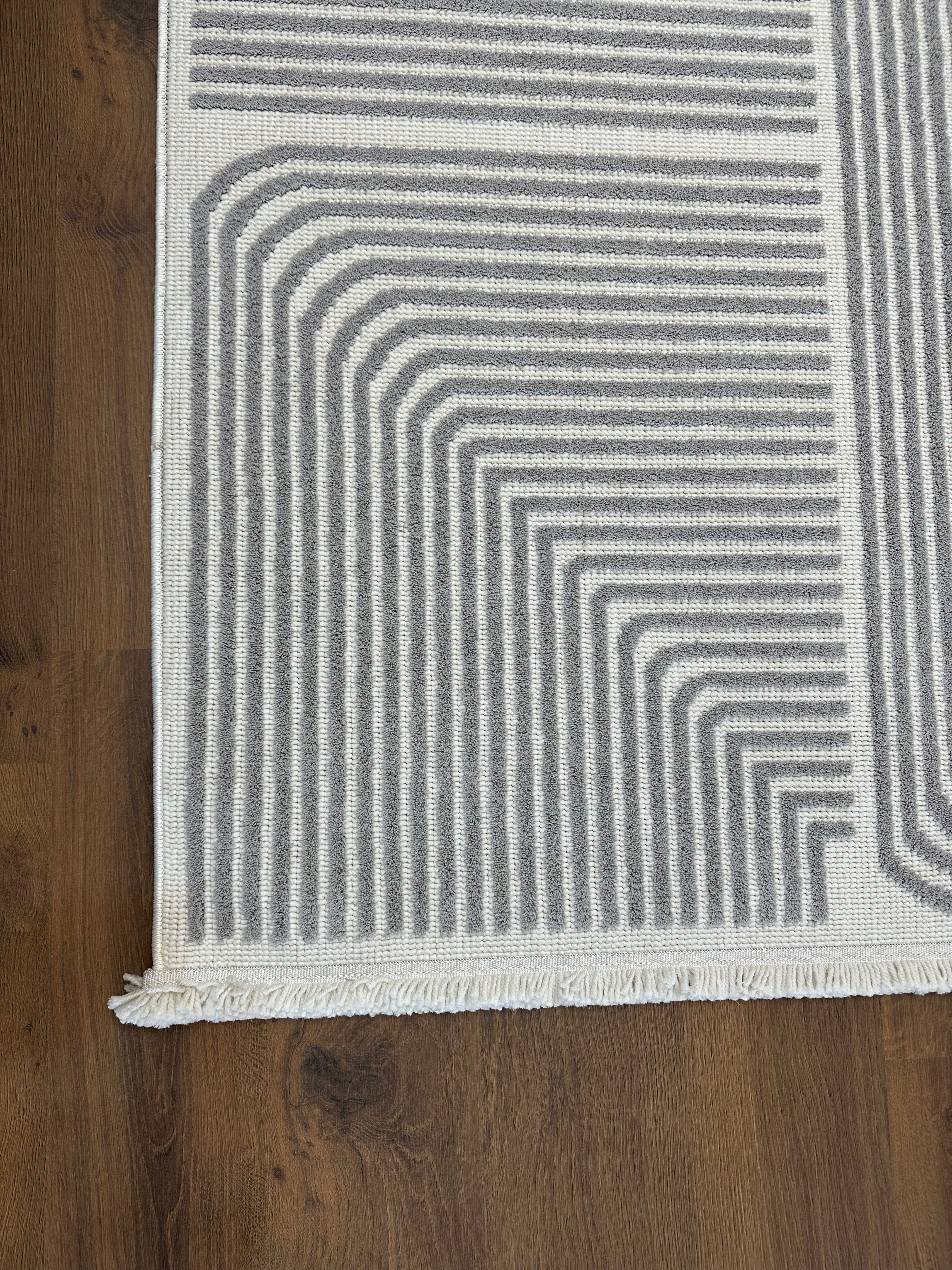 İCON T-LP02 KREM GRİ Kabartmalı Modern Geometrik Desenli Salon Halısı