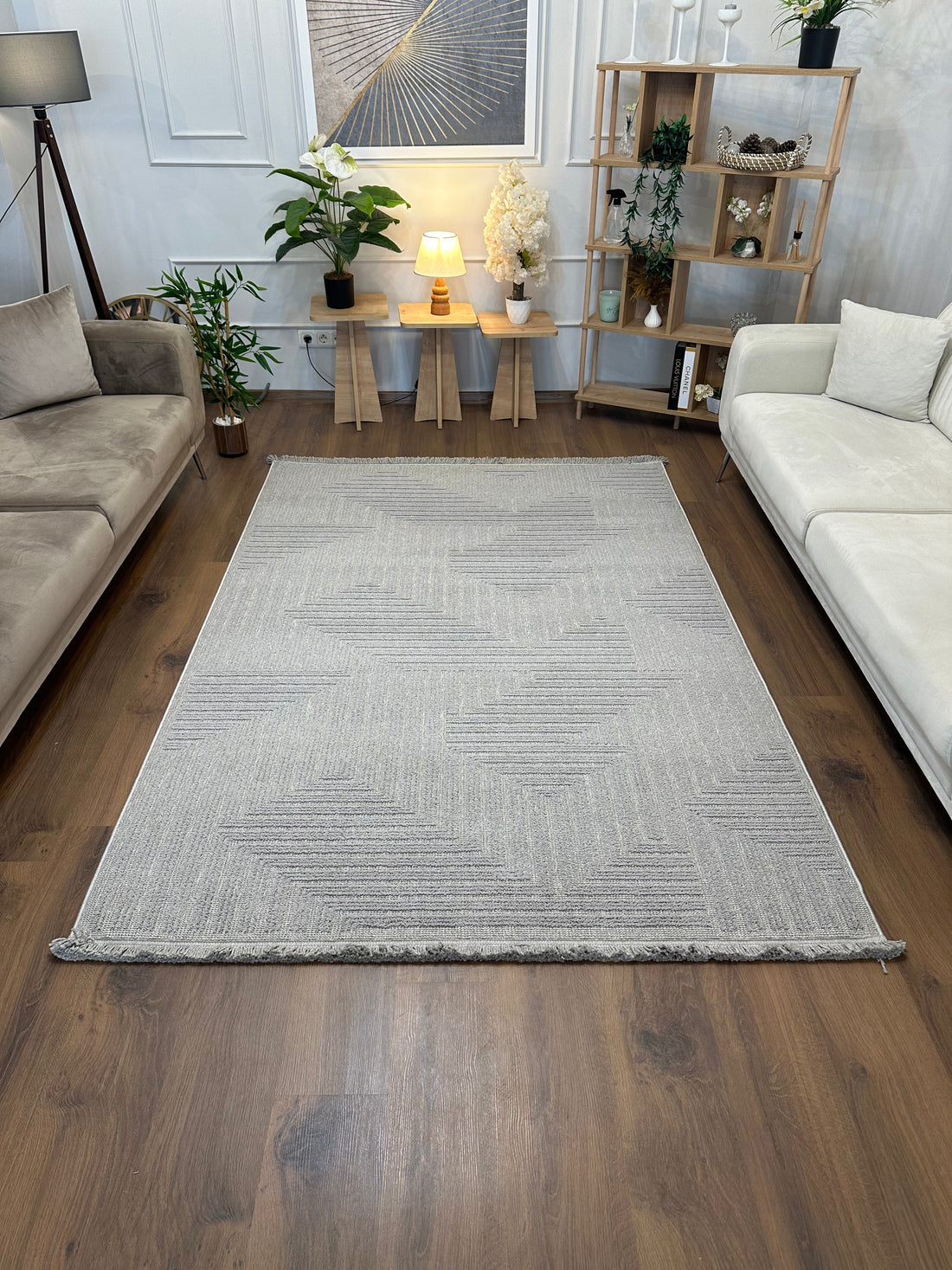 İCON T-LP05 GRİ Kabartmalı Modern Geometrik Desenli Salon Halısı