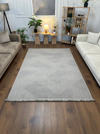 İCON T-LP05 GRİ Kabartmalı Modern Geometrik Desenli Salon Halısı