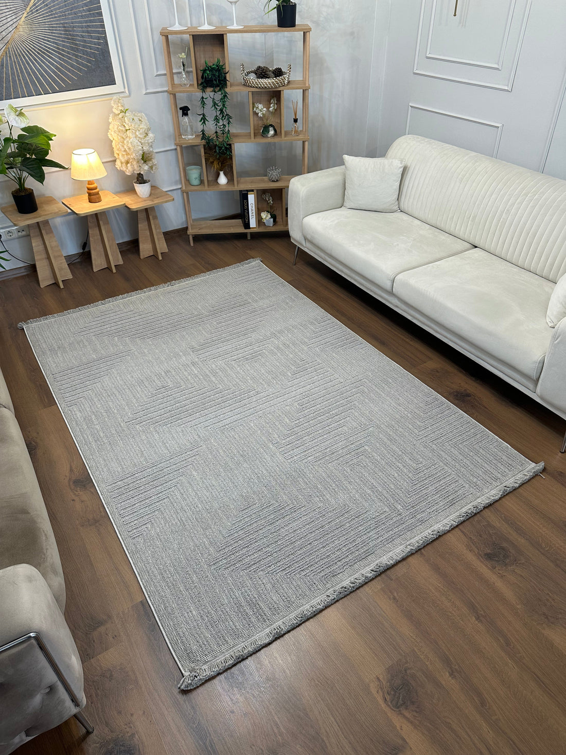 İCON T-LP05 GRİ Kabartmalı Modern Geometrik Desenli Salon Halısı