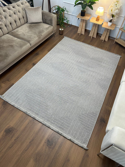İCON T-LP05 GRİ Kabartmalı Modern Geometrik Desenli Salon Halısı