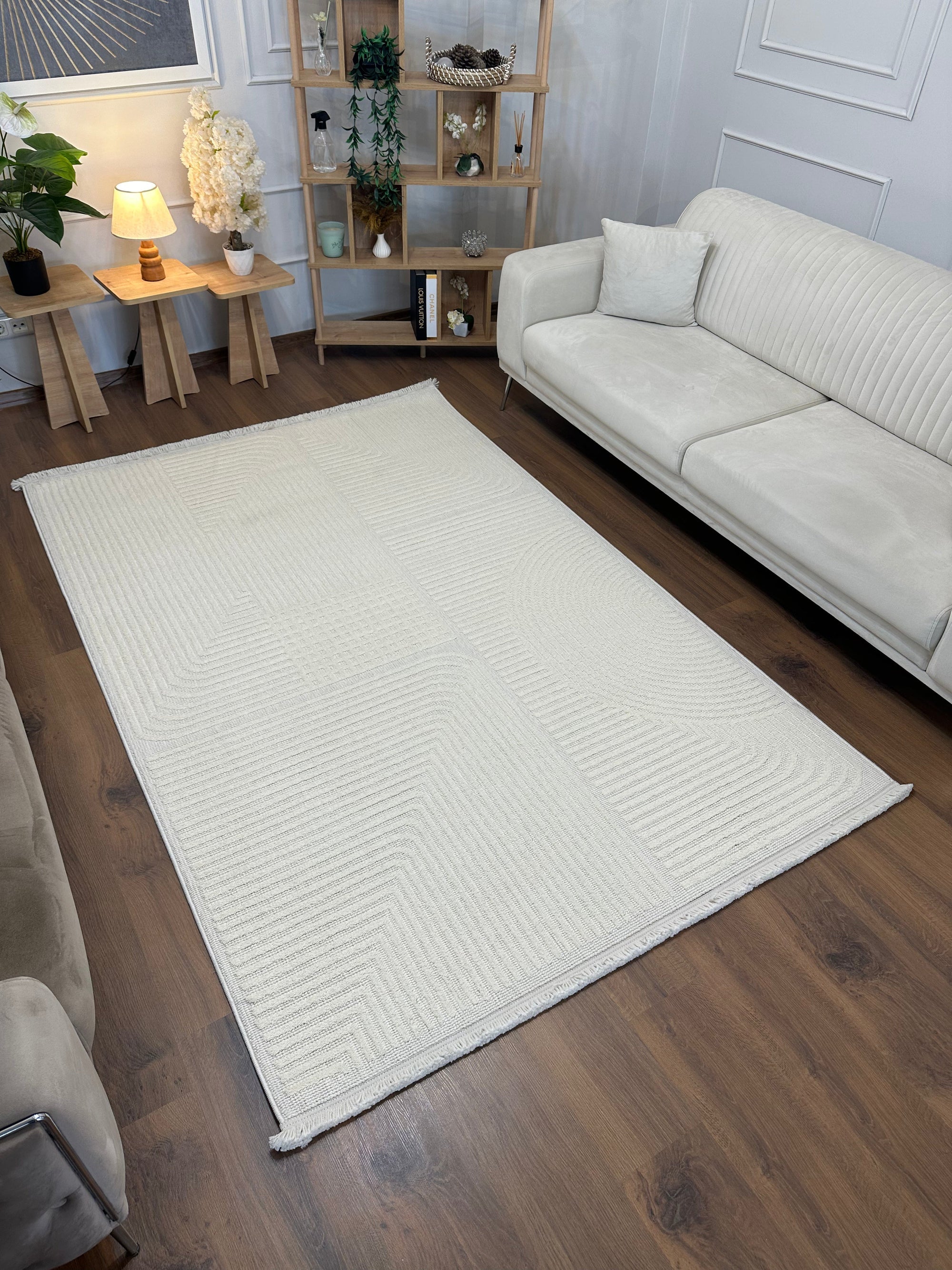 İCON T-LP04 KREM KModern Geometrik Desenli Salon Koridor Mutfak Halısı