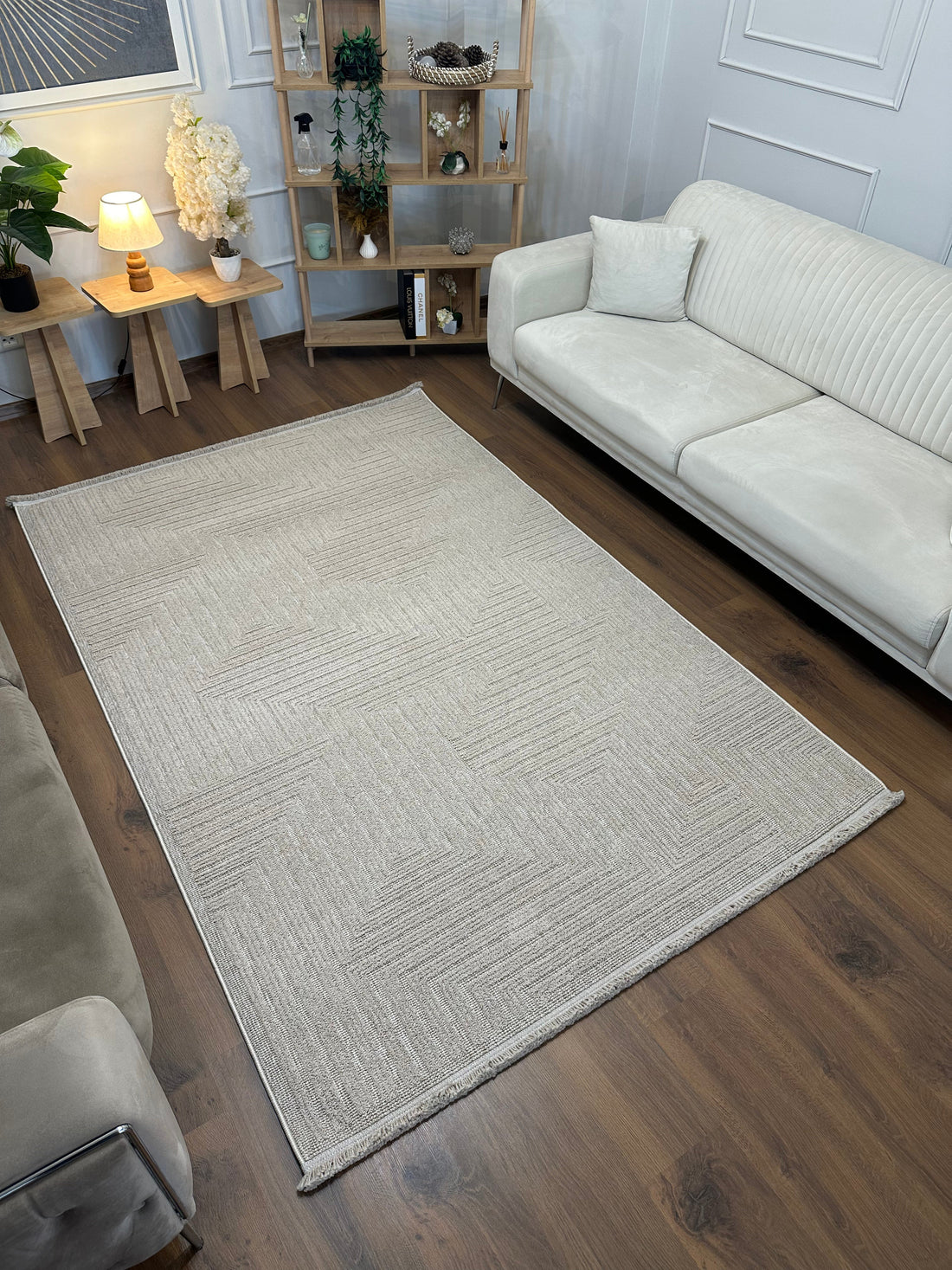 İCON T-LP06 BEJ Kabartmalı Modern Geometrik Desenli Salon Halısı