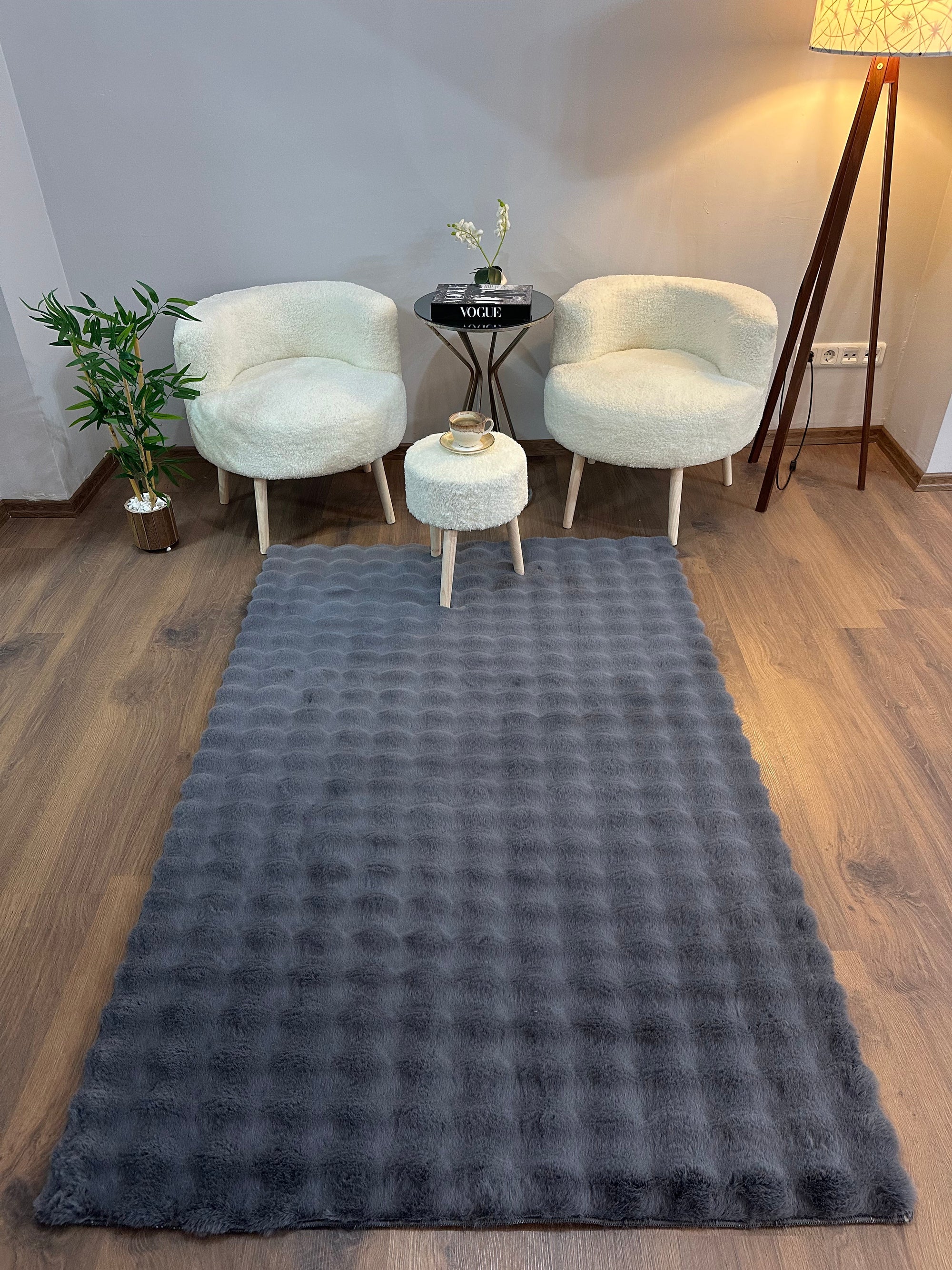 TAVŞAN BUBBLE  ANTRASİT -  Kaymaz Taban Tavşan Shaggy Yatak Odası Oturma Odası Çocuk Odası Halısı