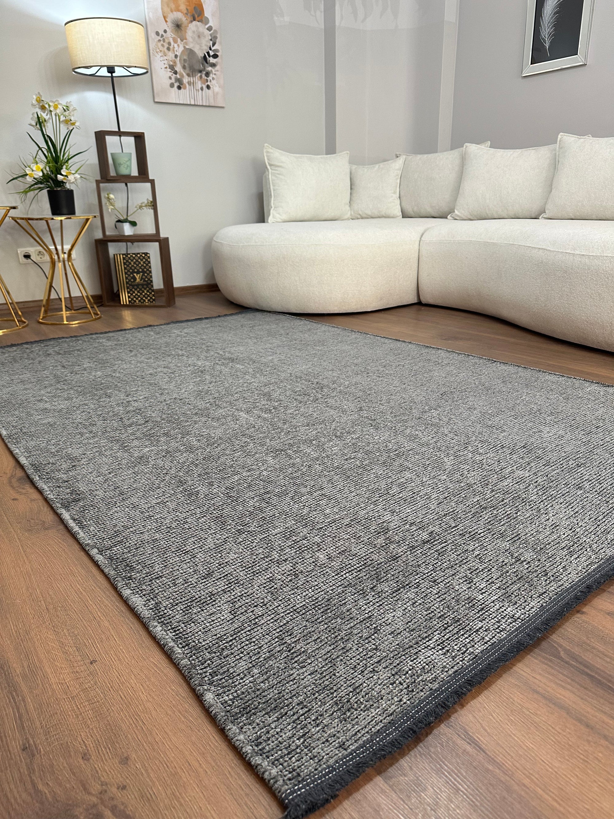 ŞÖNİL SUDE-ANTRASİT Makinede Yıkanabilir Modern Sade Desenli Salon Koridor Mutfak Şönil Dokuma Halı