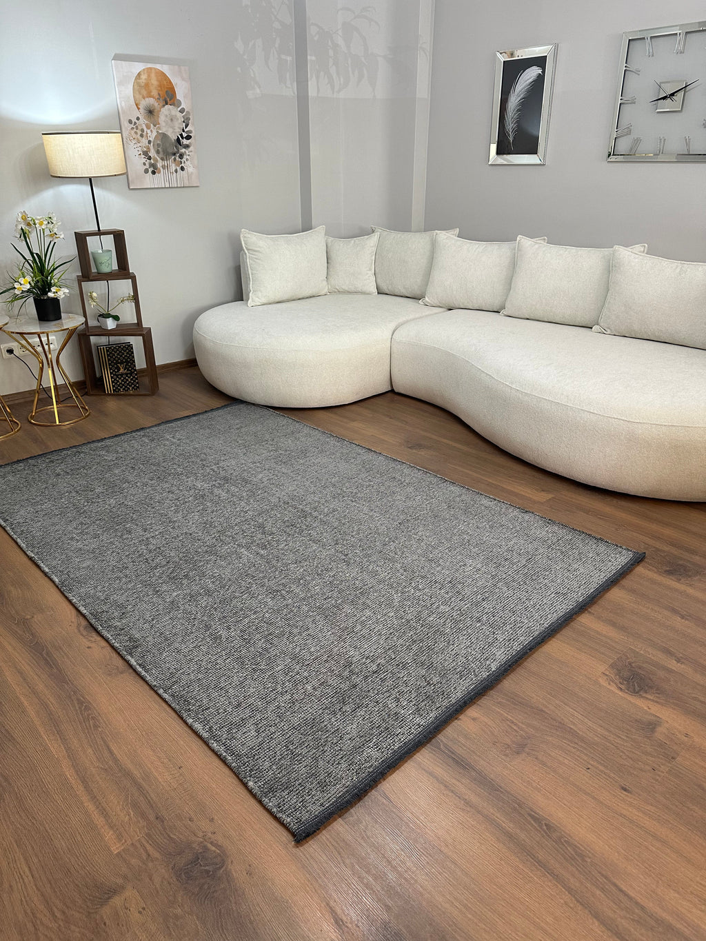 ŞÖNİL SUDE-ANTRASİT Makinede Yıkanabilir Modern Sade Desenli Salon Koridor Mutfak Şönil Dokuma Halı
